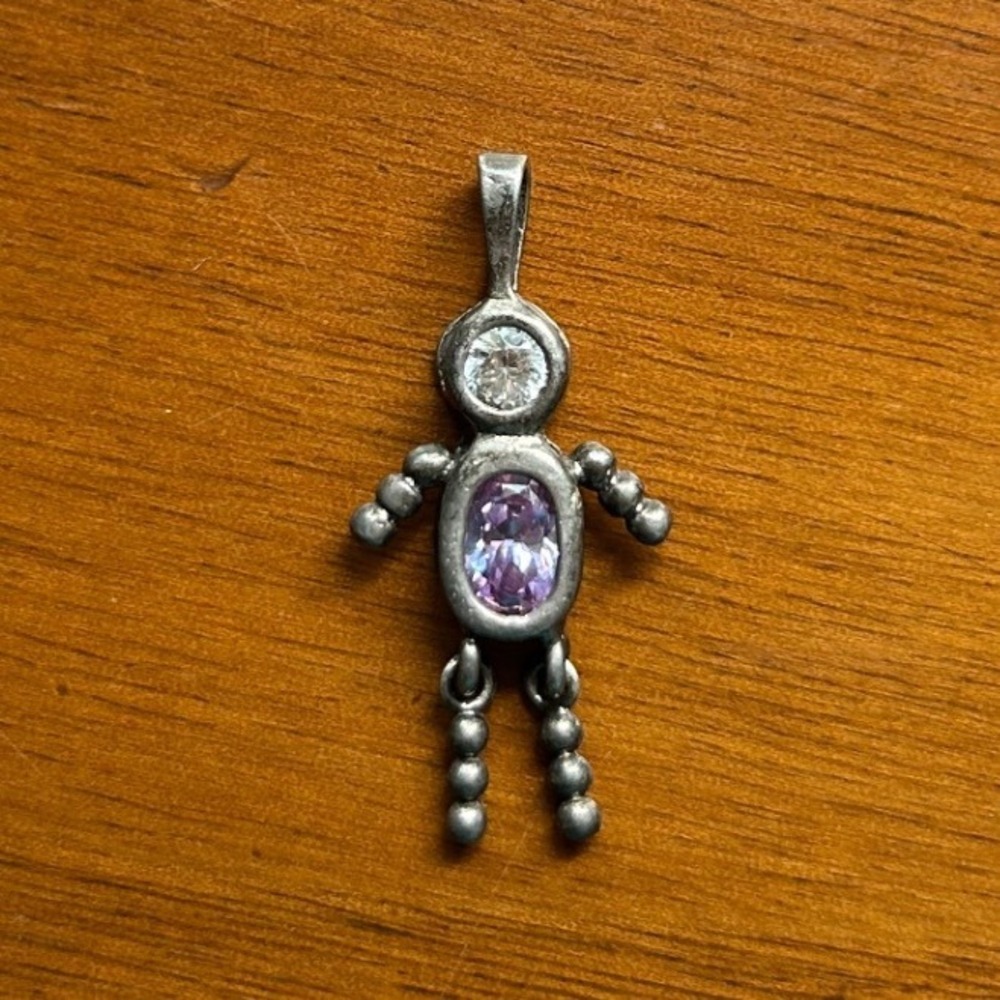 Vintage Sterling Silver 925 Birthstone Baby Boy Charm Purple February Pendant